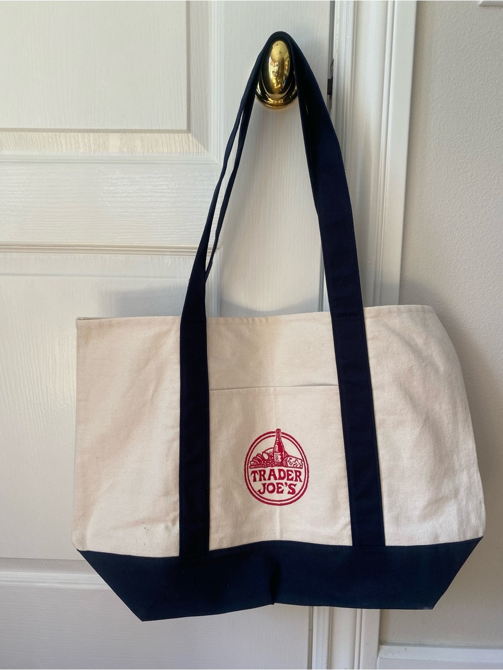 Trader Joe's Canvas Tote in Natural with Navy Trim